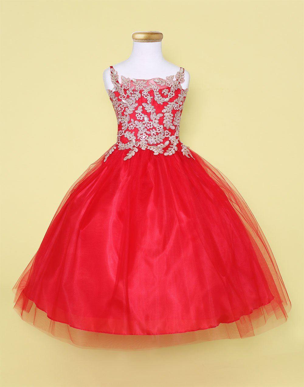 Sleeveless Beaded Lace Appliques Flower Girl Dress - The Dress Outlet