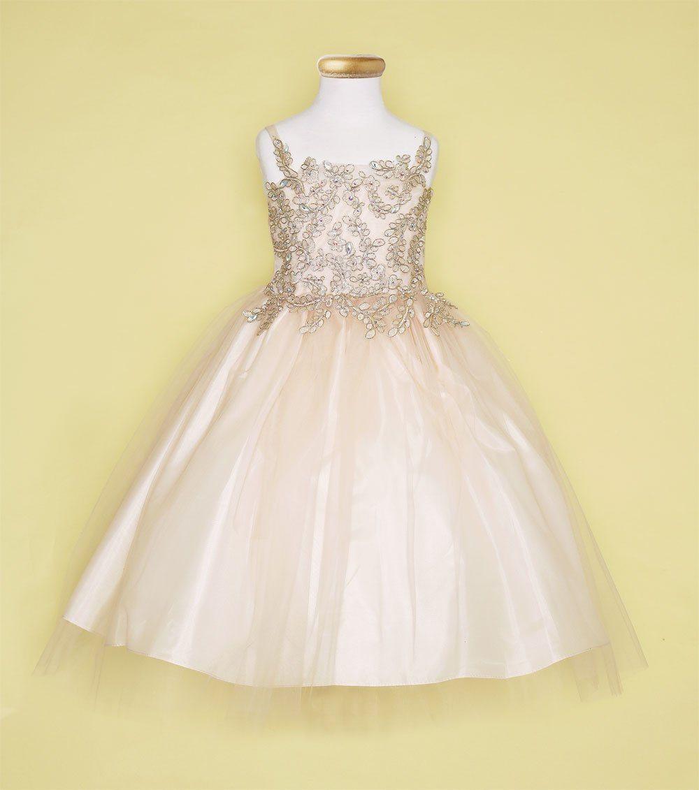 Sleeveless Beaded Lace Appliques Flower Girl Dress - The Dress Outlet