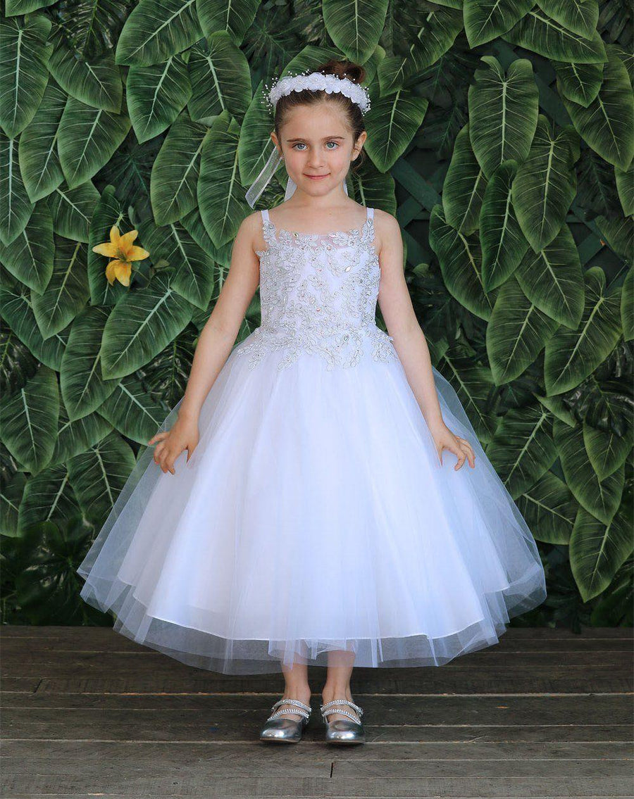 Sleeveless Beaded Lace Appliques Flower Girl Dress - The Dress Outlet