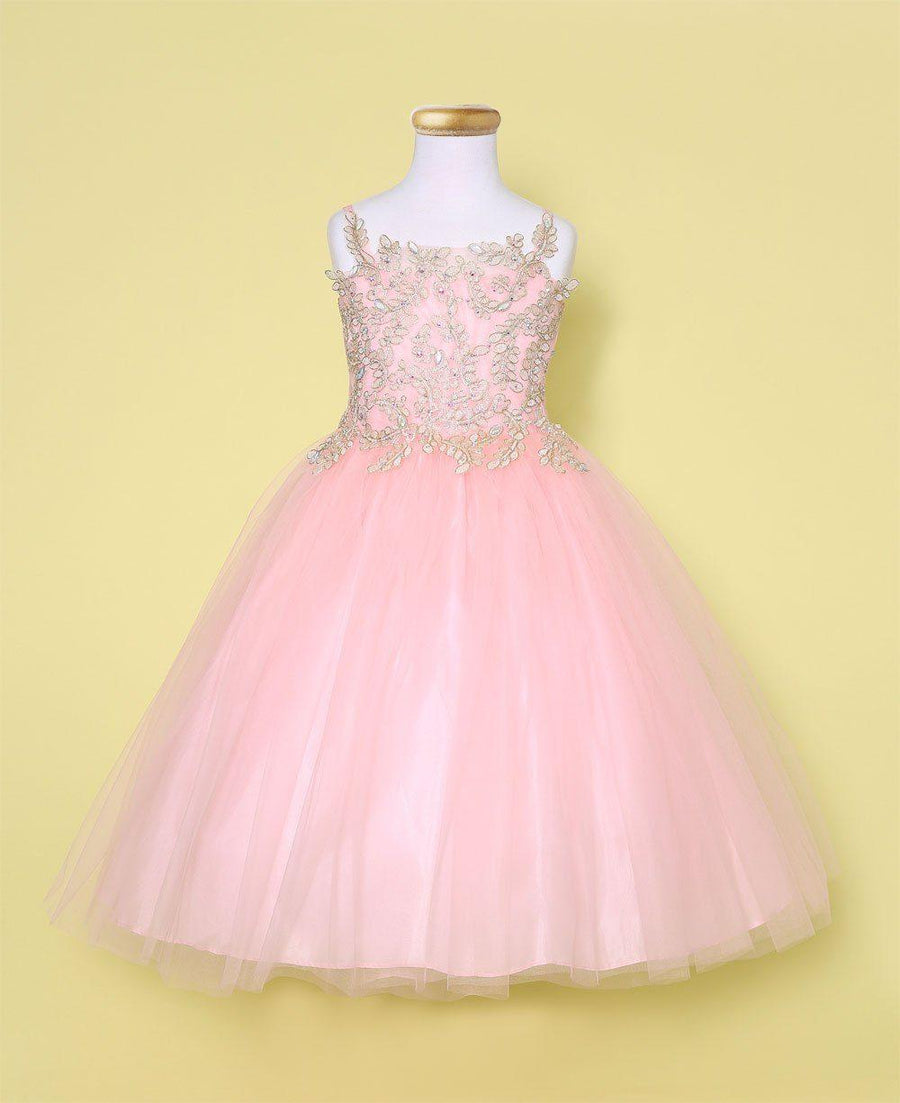 Sleeveless Beaded Lace Appliques Flower Girl Dress - The Dress Outlet