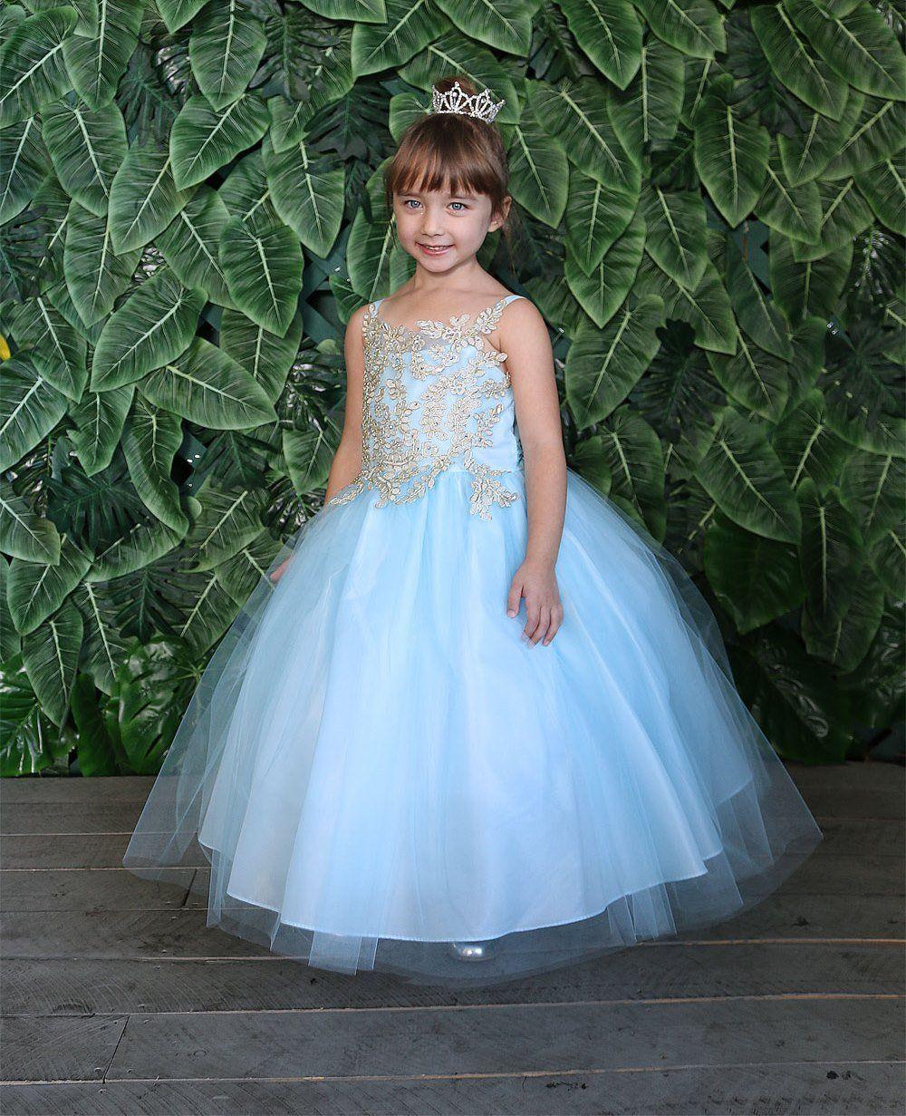 Sleeveless Beaded Lace Appliques Flower Girl Dress - The Dress Outlet