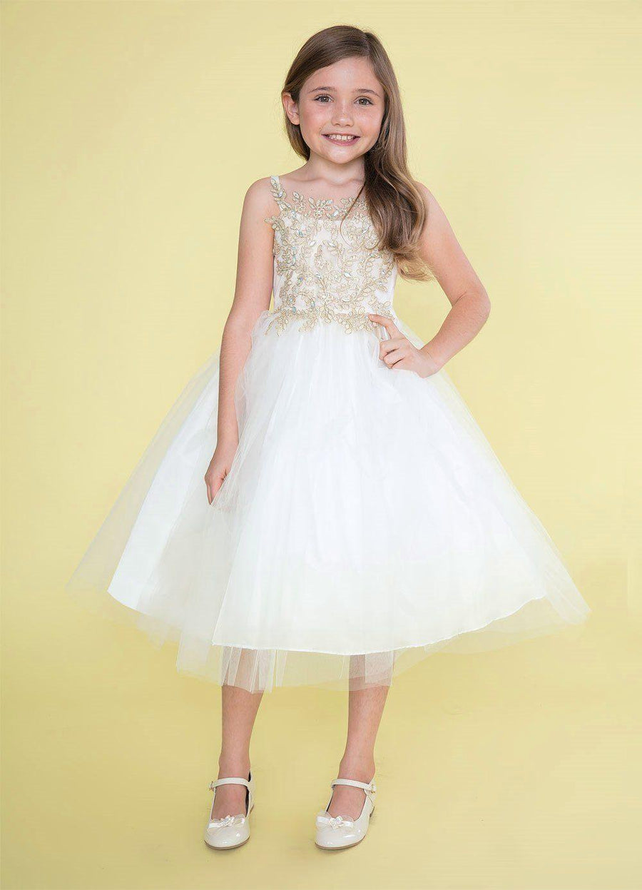 Sleeveless Beaded Lace Appliques Flower Girl Dress - The Dress Outlet