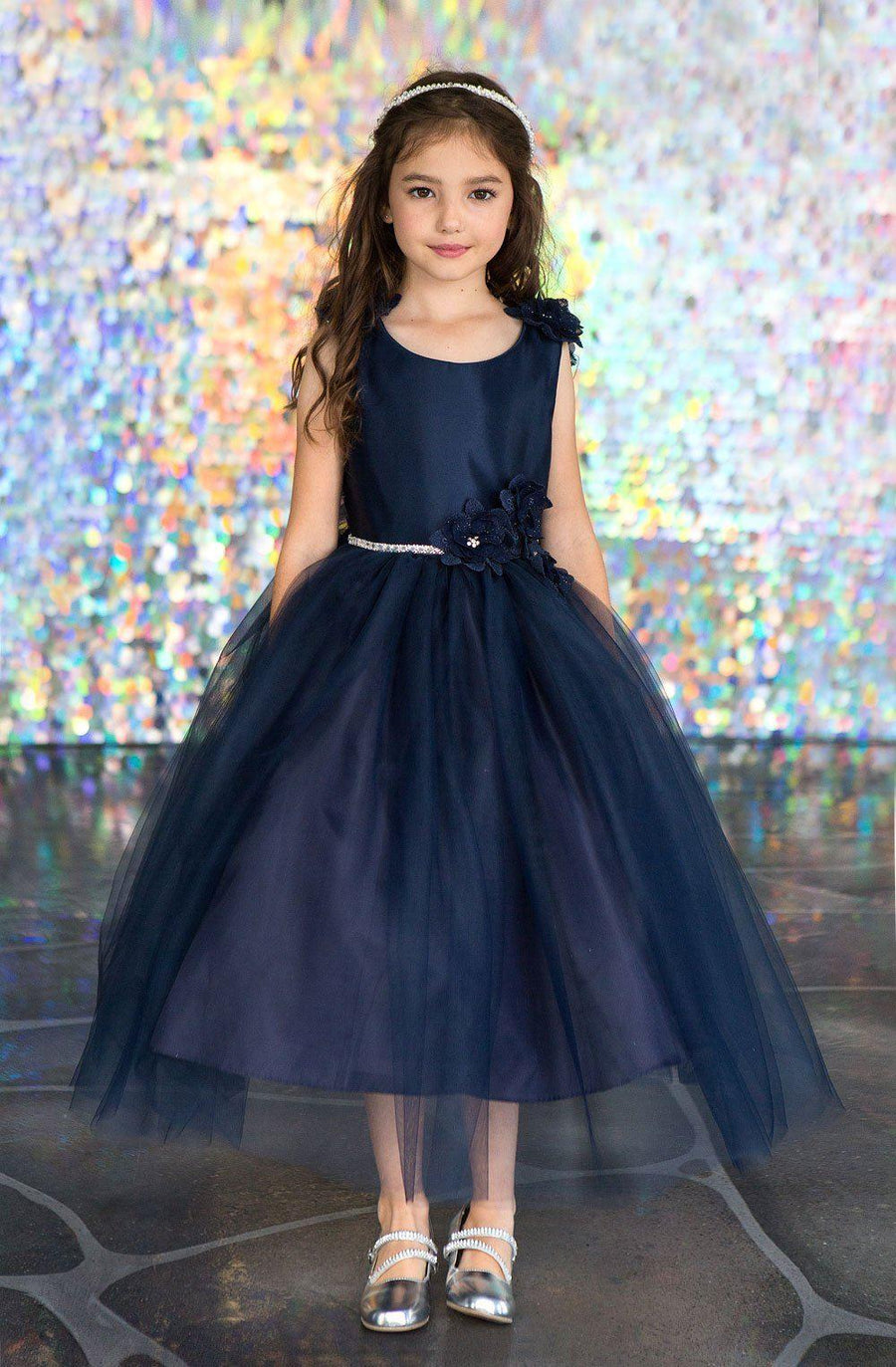 Sleeveless Floral Tea Length Flower Girl Dress - The Dress Outlet
