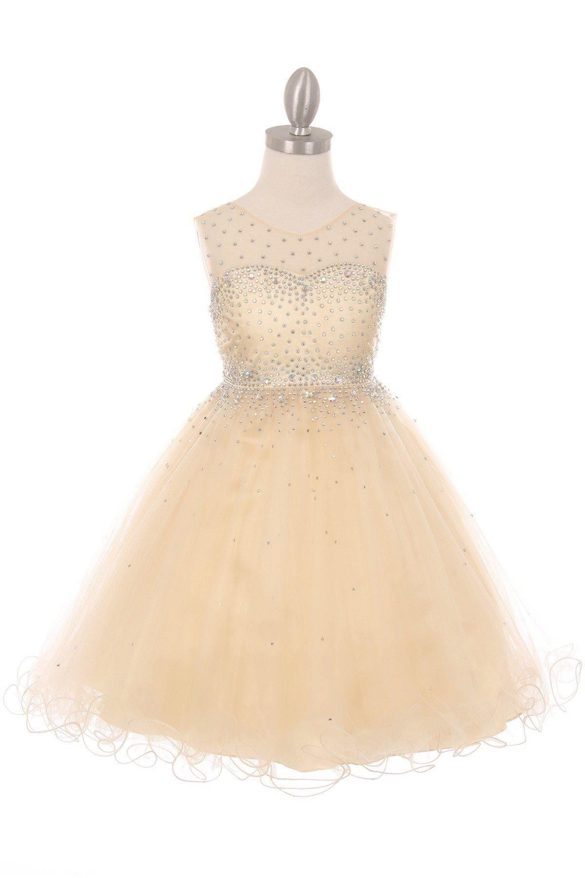 Sleeveless Illusion Neckline Sparkle Dress Flower Girls Sale - The Dress Outlet