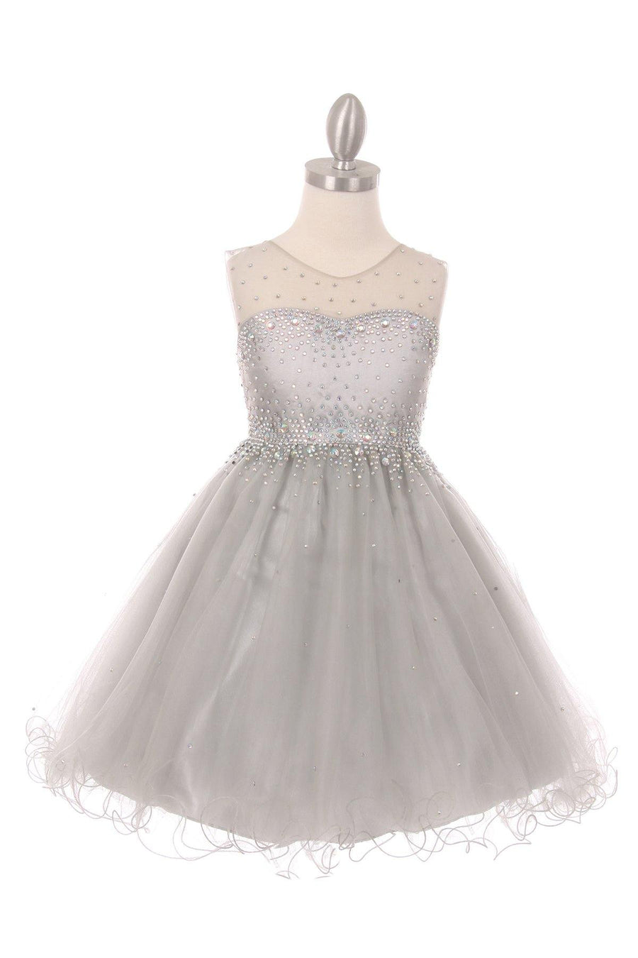 Sleeveless Illusion Neckline Sparkle Flower Girl Dress - The Dress Outlet Cinderella Couture