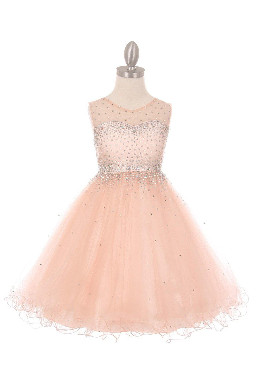 Sleeveless Illusion Neckline Sparkle Flower Girl Dress - The Dress Outlet Cinderella Couture