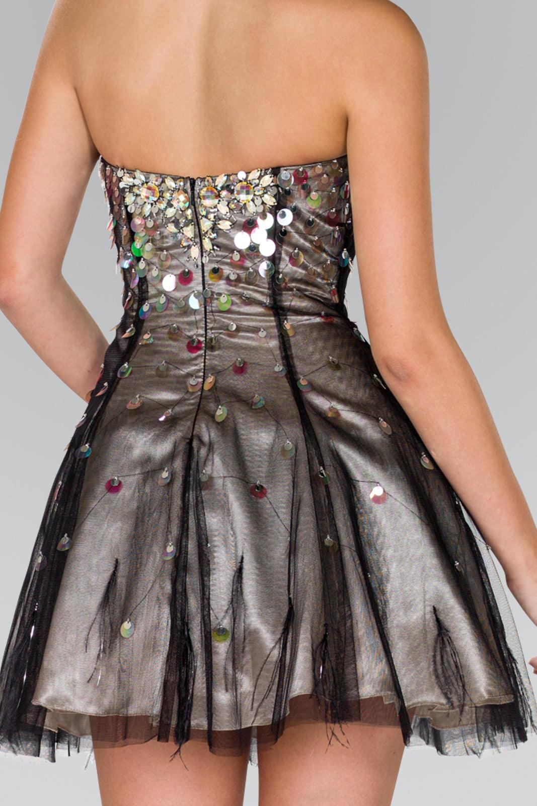 Strapless Sequined Short Prom Dress - The Dress Outlet