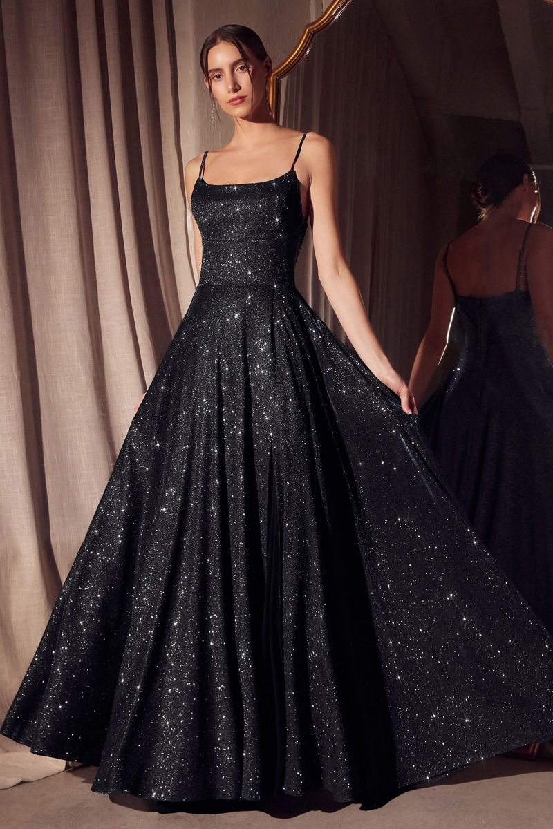 Prom Dresses Glitter Long Formal A Line Prom Gown Black