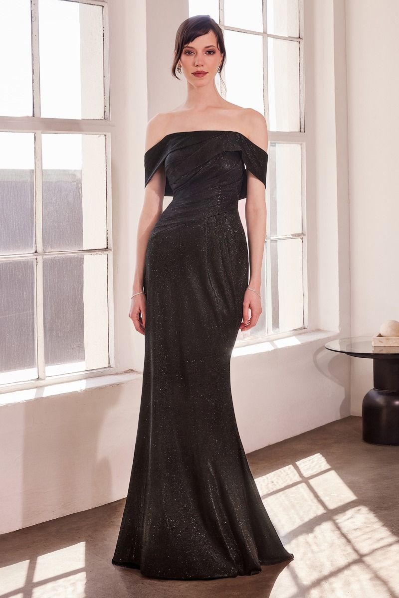 Prom Dresses Long Formal Metallic Glitter Fitted Prom Gown Black