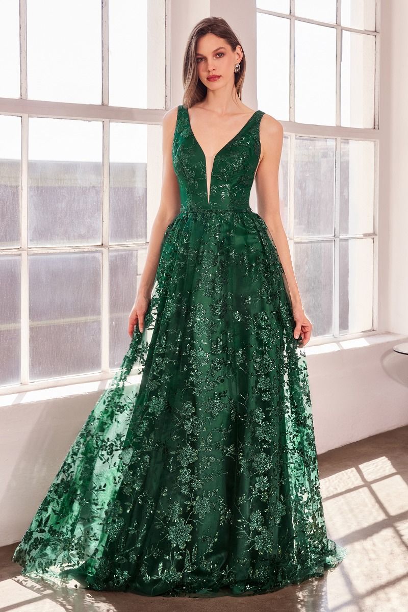 Prom Dresses A Line Long Formal Glitter Print Prom Gown Emerald