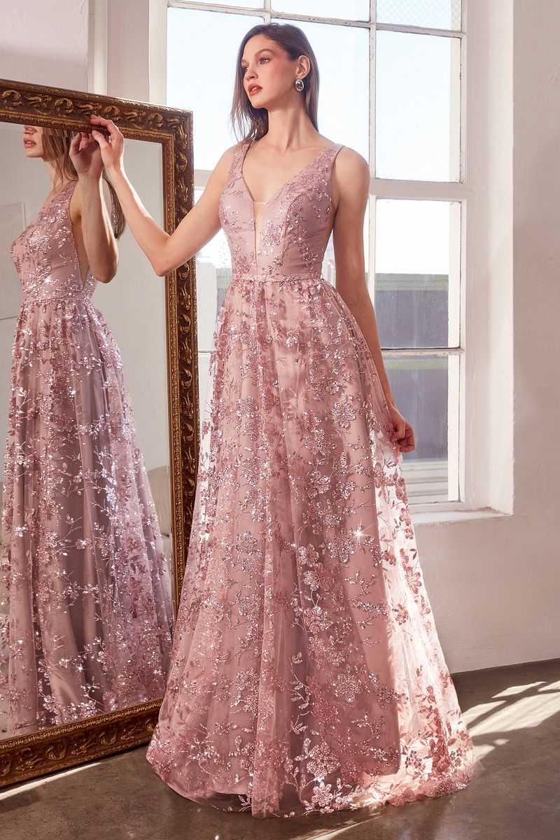Prom Dresses A Line Long Formal Glitter Print Prom Gown Mauve