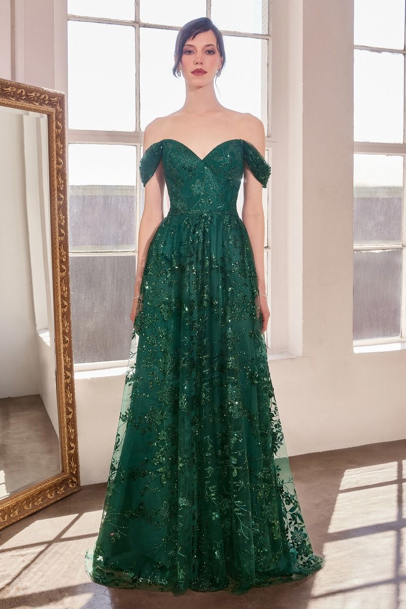 Prom Dresses A Line Long Glitter Print Formal Prom Dress Emerald