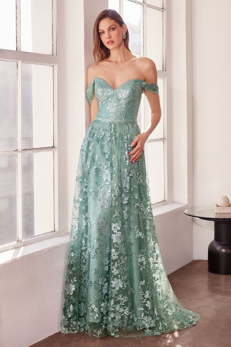 Prom Dresses A Line Long Glitter Print Formal Prom Dress Sage
