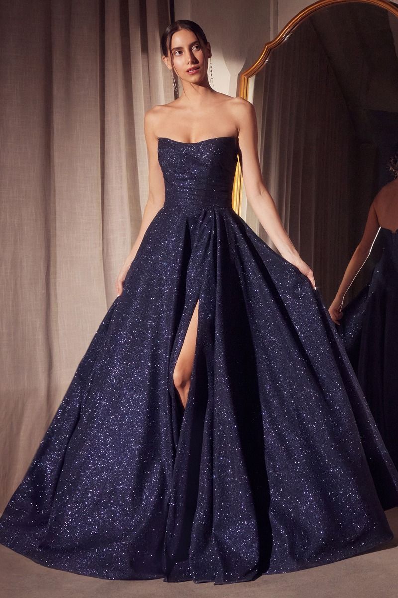 Prom Dresses Prom Long Glitter A Line Formal Gown Navy