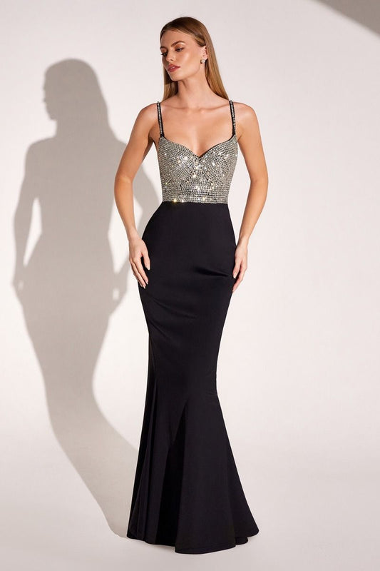 Prom Dresses Long Beaded Formal Mermaid Prom Dress Black Silver