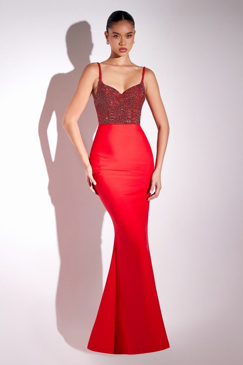 Prom Dresses Long Beaded Formal Mermaid Prom Dress Red
