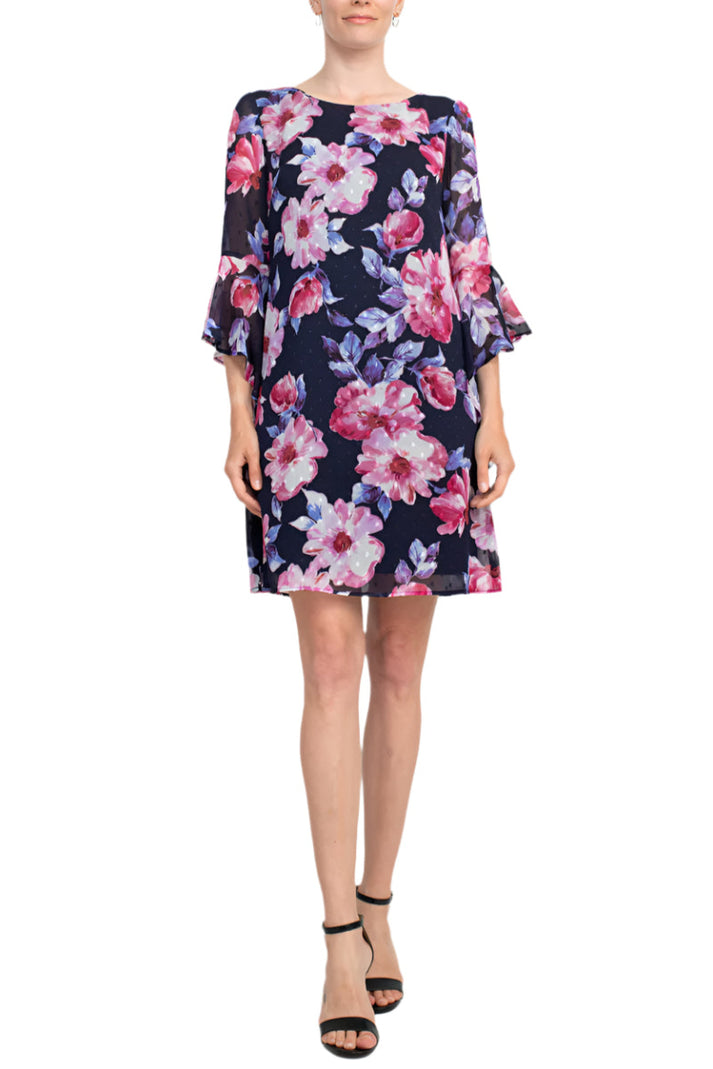 Cocktail Dresses Floral Print Short Cocktail Dress Navy Fuchsia