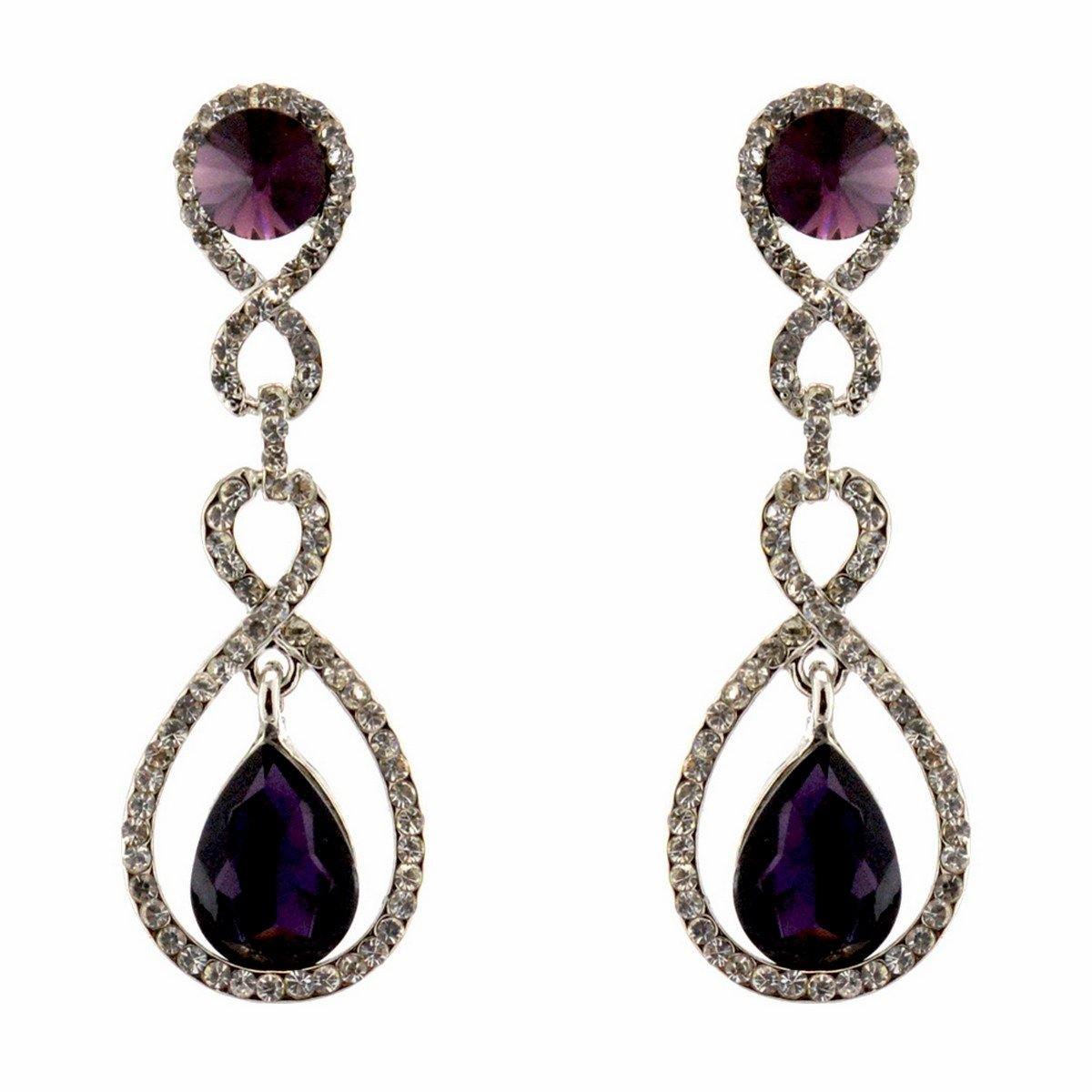 Tear Drop Shaped Clear Diamante Dangle Earrings - The Dress Outlet