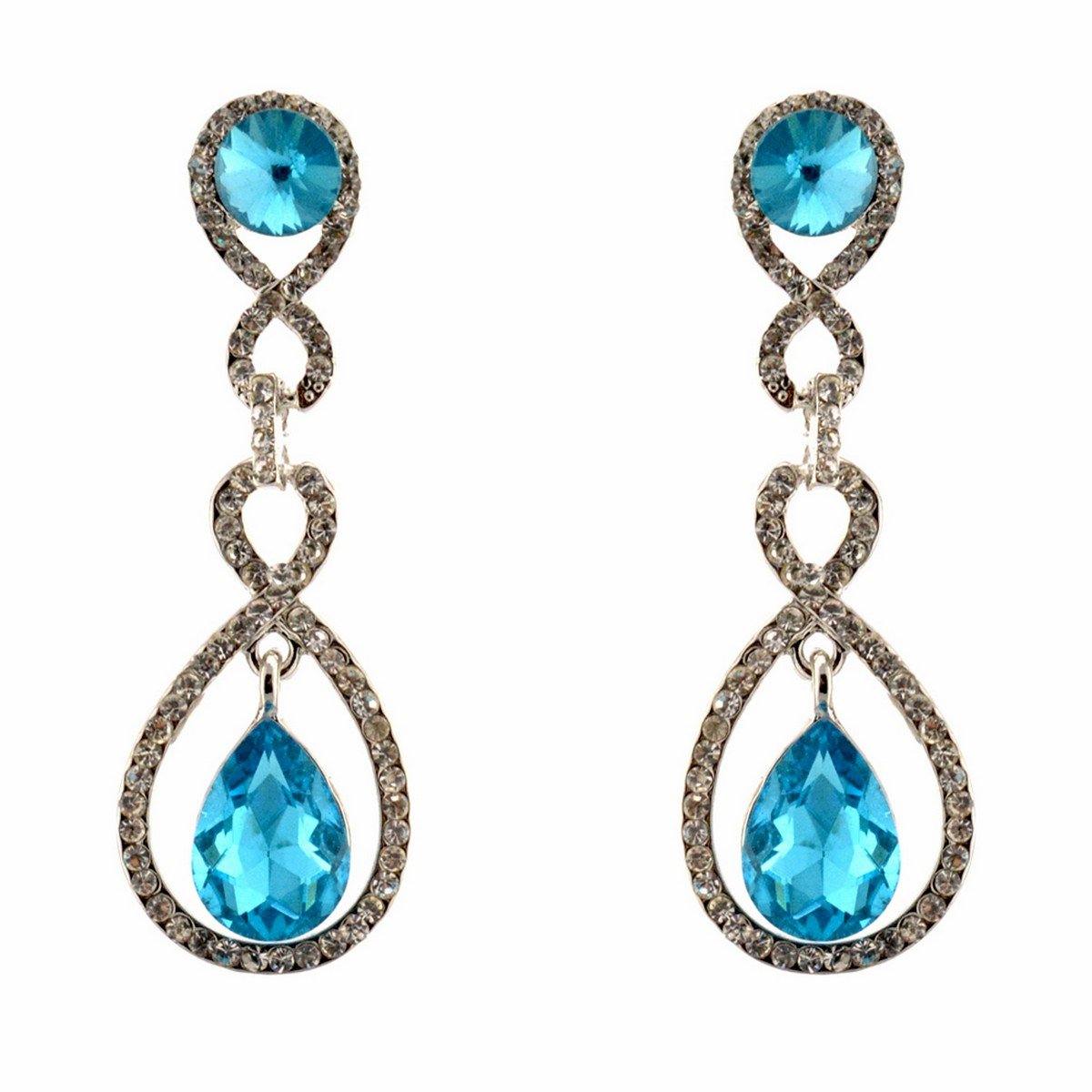 Tear Drop Shaped Clear Diamante Dangle Earrings - The Dress Outlet