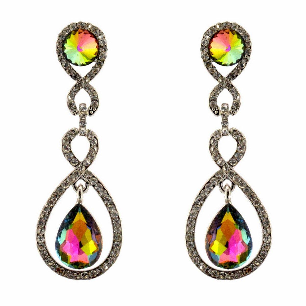 Tear Drop Shaped Clear Diamante Dangle Earrings - The Dress Outlet