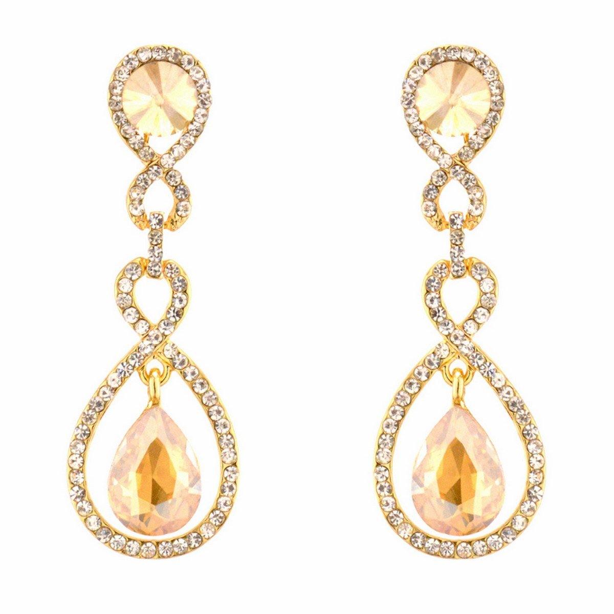 Tear Drop Shaped Clear Diamante Dangle Earrings - The Dress Outlet