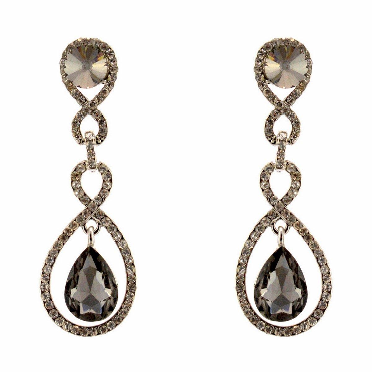 Tear Drop Shaped Clear Diamante Dangle Earrings - The Dress Outlet