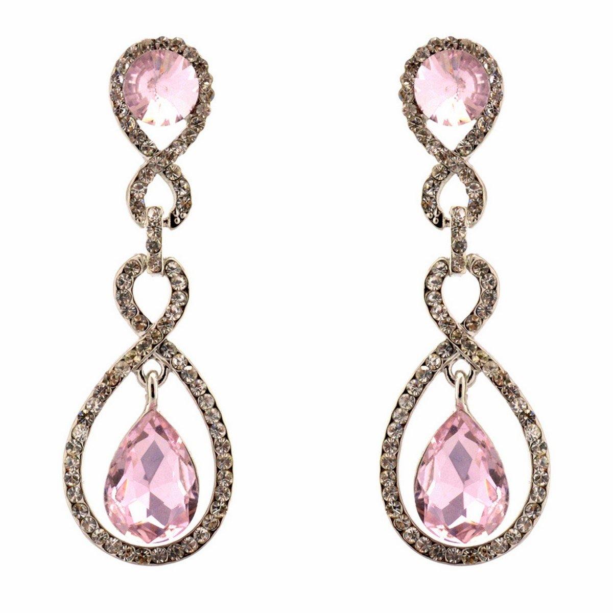 Tear Drop Shaped Clear Diamante Dangle Earrings - The Dress Outlet
