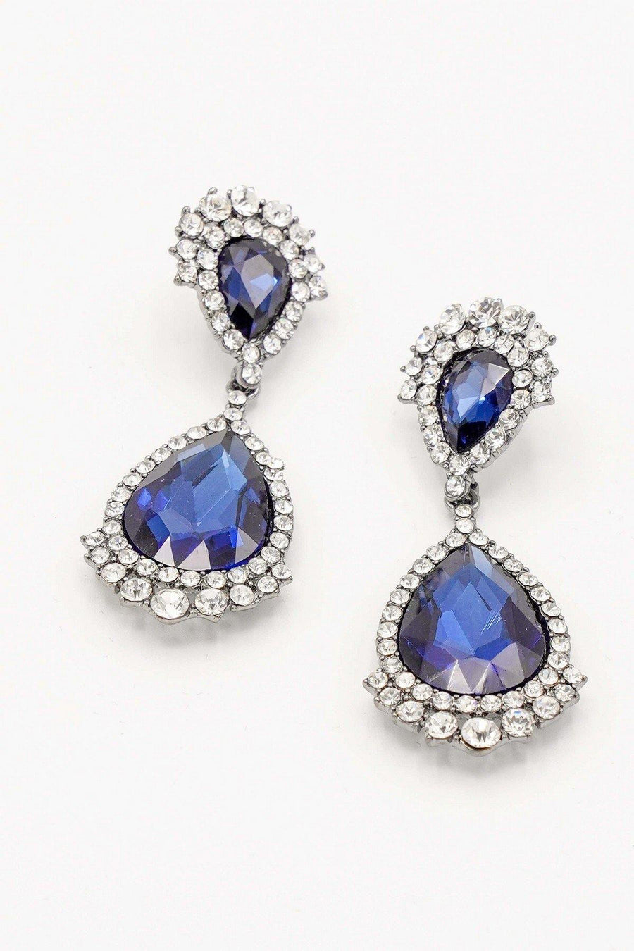 Teardrop Shaped Earrings Rhinestone Clear Diamante - The Dress Outlet