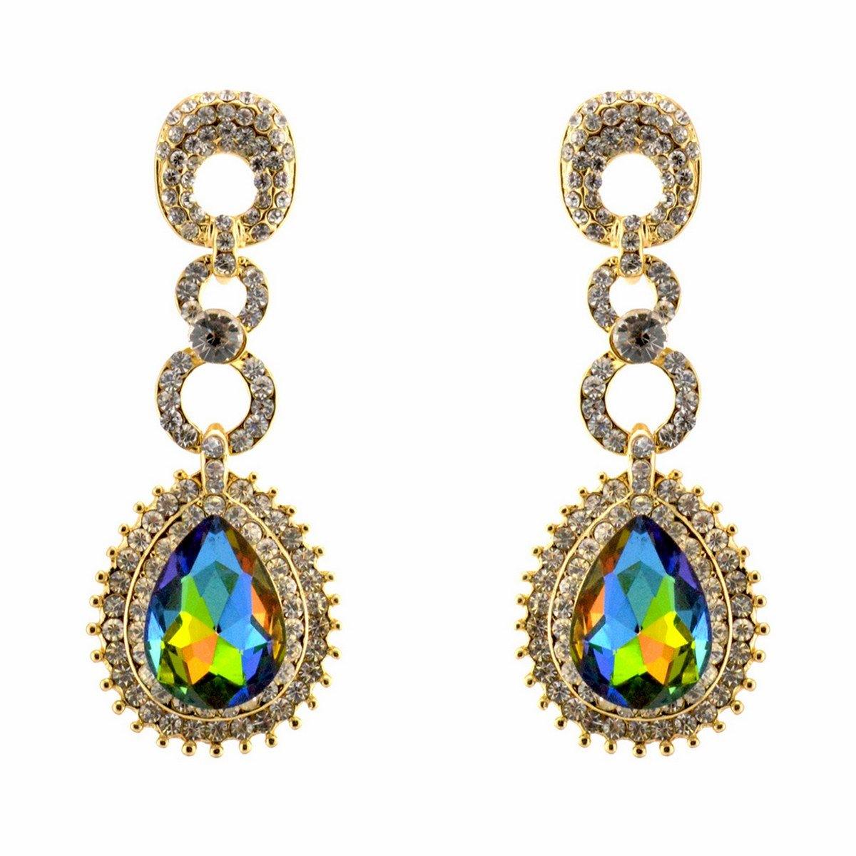Teardrop Shaped Rhinestone Clear Diamante Earrings - The Dress Outlet
