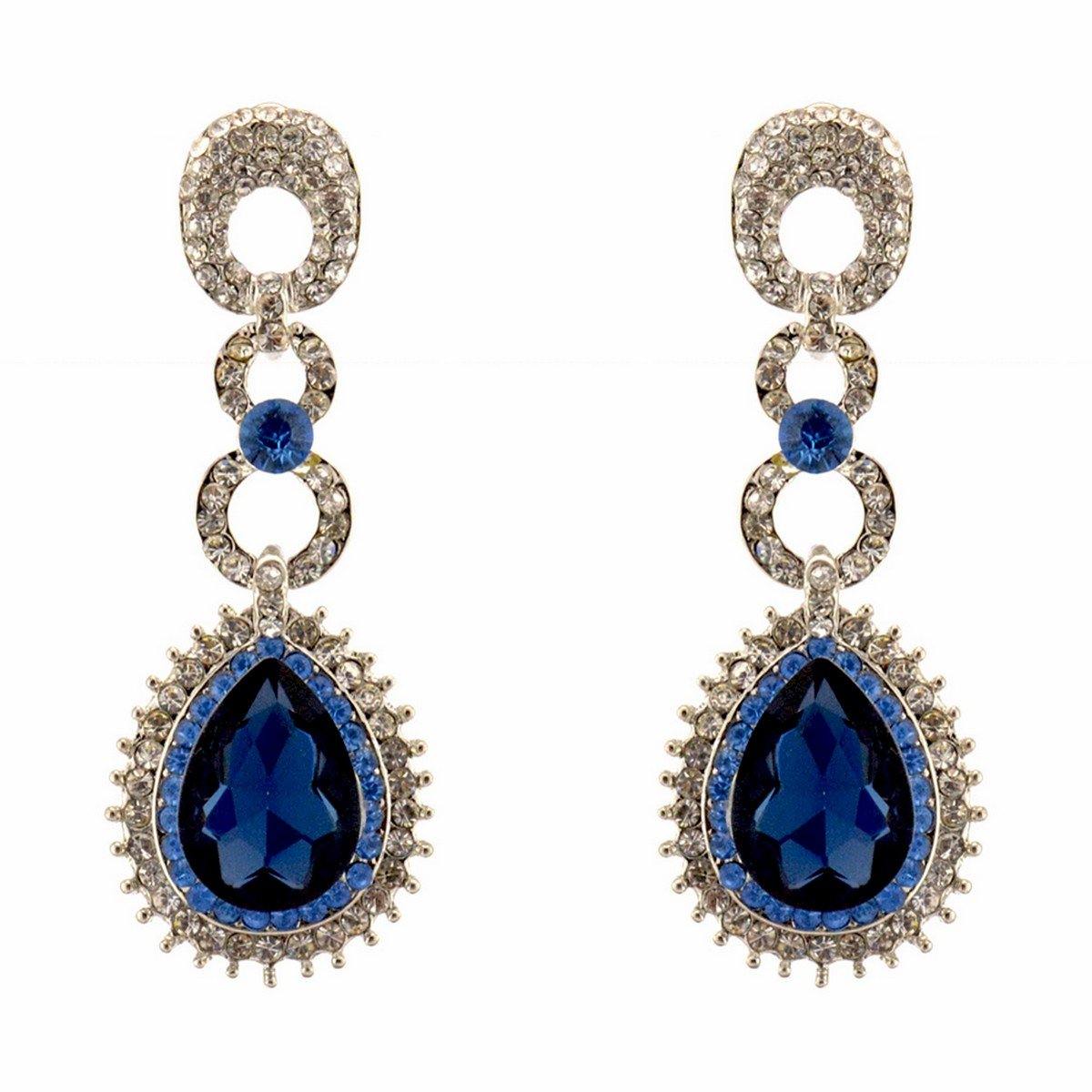 Teardrop Shaped Rhinestone Clear Diamante Earrings - The Dress Outlet