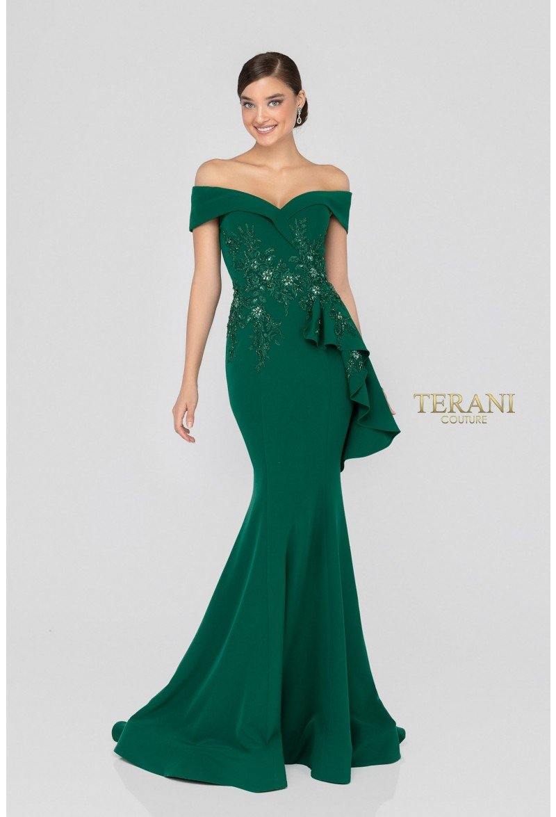 Terani Couture Long Off Shoulder Prom Dress 1911M9339 - The Dress Outlet