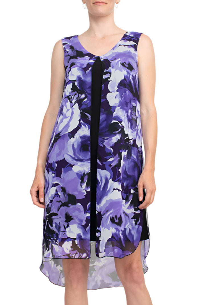 Cocktail Dresses High Low Floral Print Cocktail Dress Dark Purple