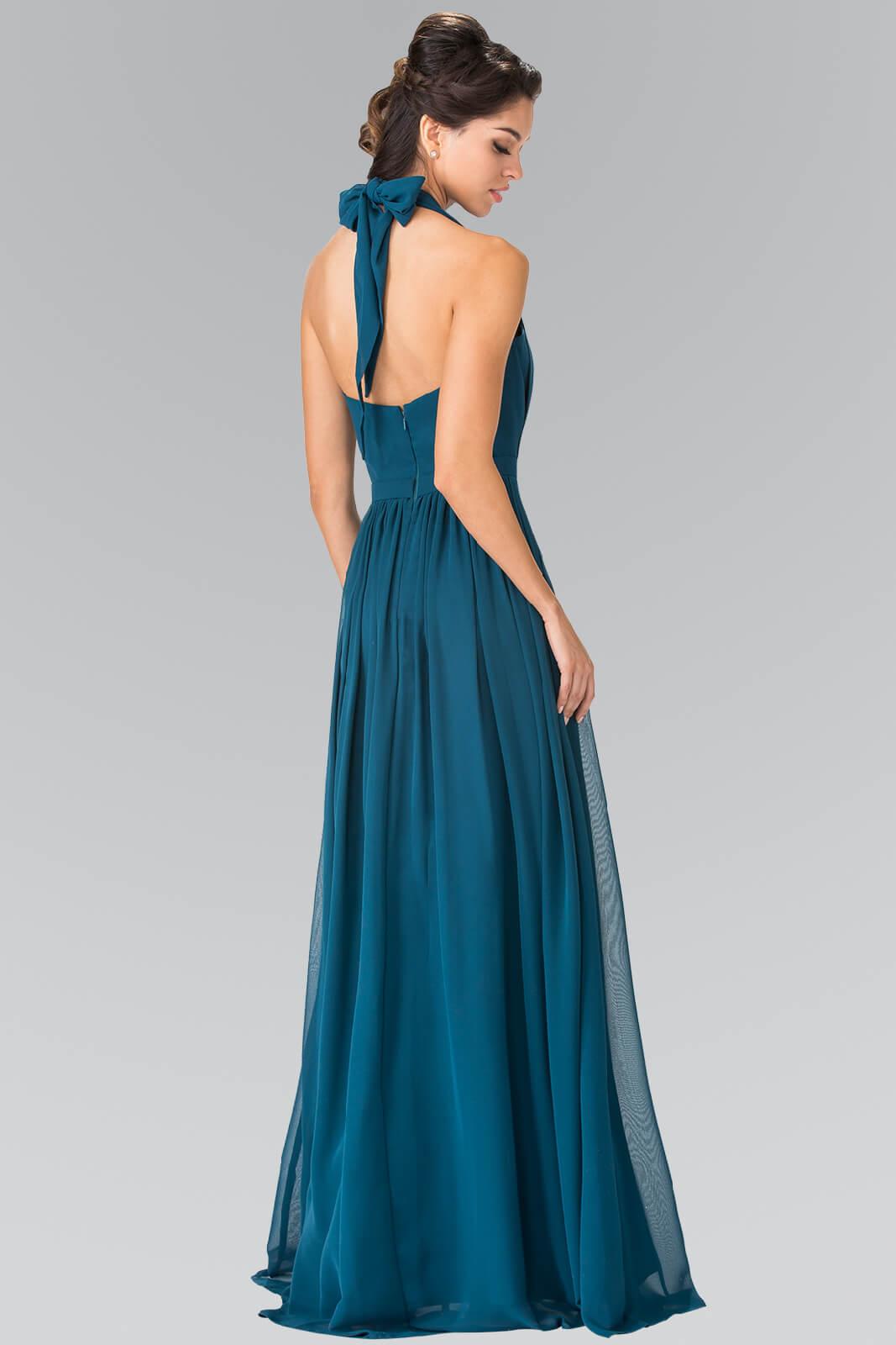 V-Neck Halter Chiffon Long Formal Dress - The Dress Outlet