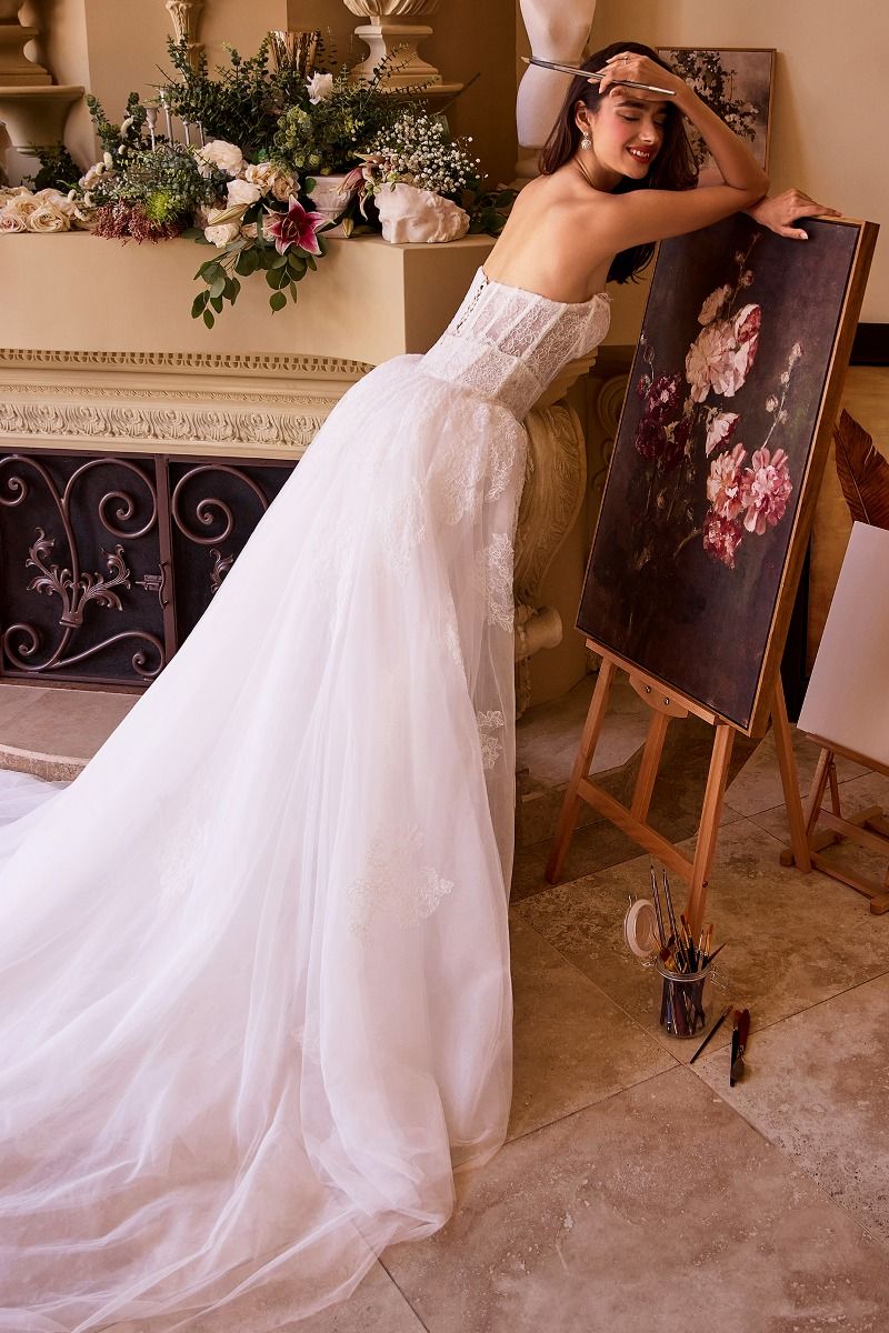 Wedding Dresses Long Fitted Lace Overskirt Wedding Dress Off White Nude