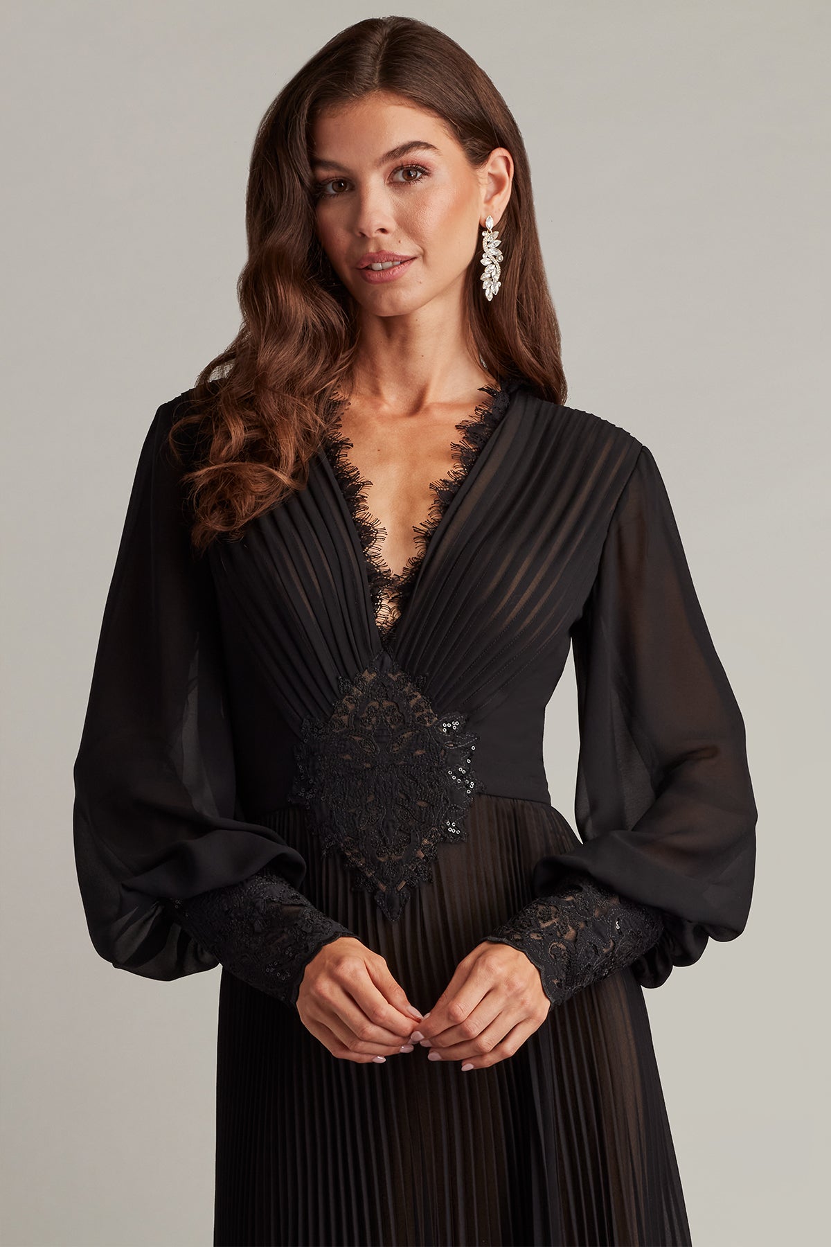 Formal Dresses Long Blouson Sleeve Formal Evening Dress Black Nude