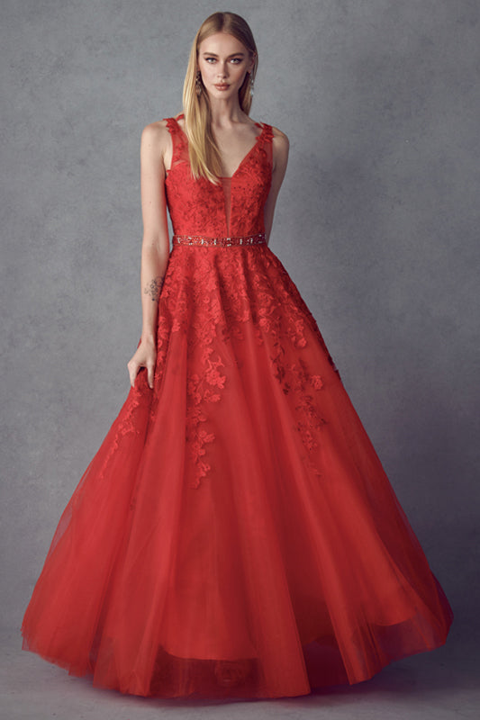 Prom Dresses Ball Gown Long Formal Floral Prom Dress Red