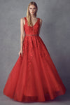 Prom Dresses Ball Gown Long Formal Floral Prom Dress Red