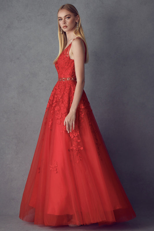 Prom Dresses Ball Gown Long Formal Floral Prom Dress Red