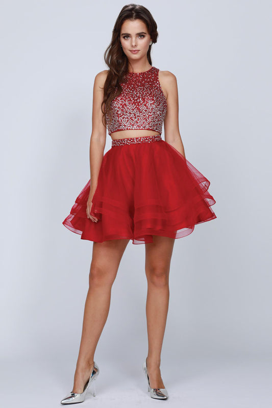 Cocktail Dresses Short Cocktail Sequin Two Piece Dress Burgundy