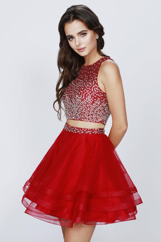 Cocktail Dresses Short Cocktail Sequin Two Piece Dress Burgundy
