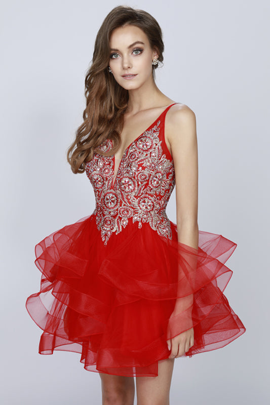 Cocktail Dresses Short Cocktail Metallic Dress Red