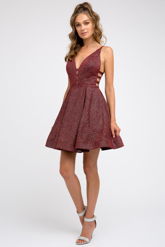 Cocktail Dresses Short Homecoming Cocktail Metallic Dress Blush