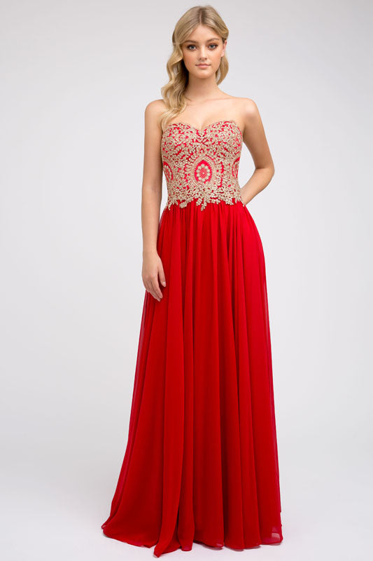 Prom Dresses A Line Long Applique Formal Prom Dress Red