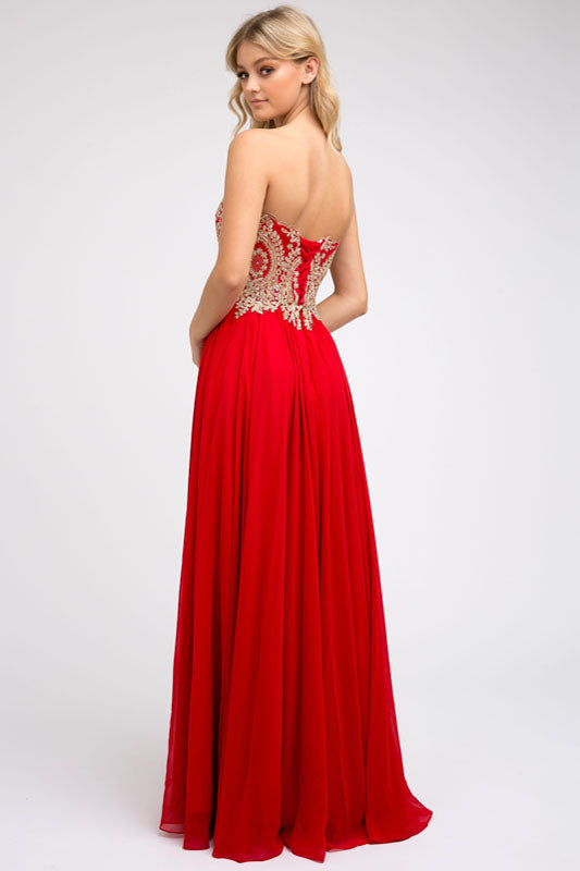 Prom Dresses A Line Long Applique Formal Prom Dress Red