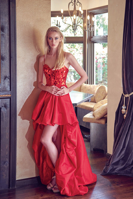 Prom Dresses Beaded High Low Formal Prom Dress Red