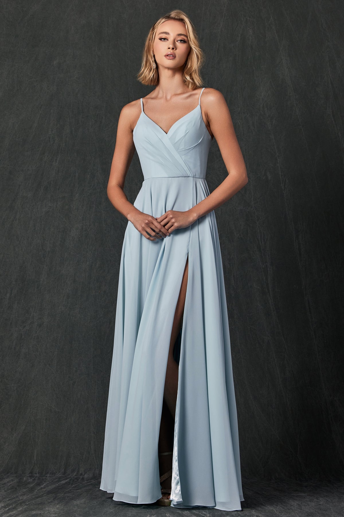 Prom Dresses Long Slit Formal Pleated Prom Dress Aqua
