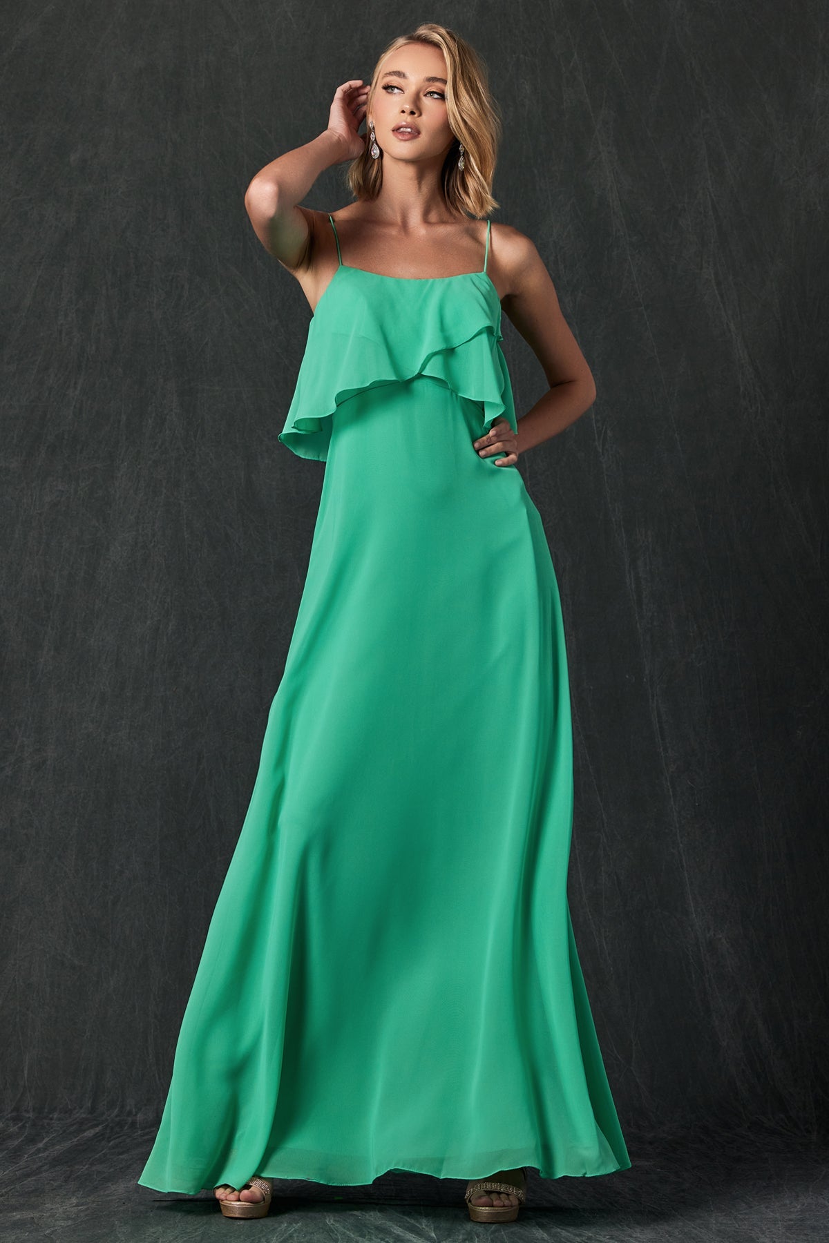 Prom Dresses Formal Long Prom Ruffle Dress Kelly Green