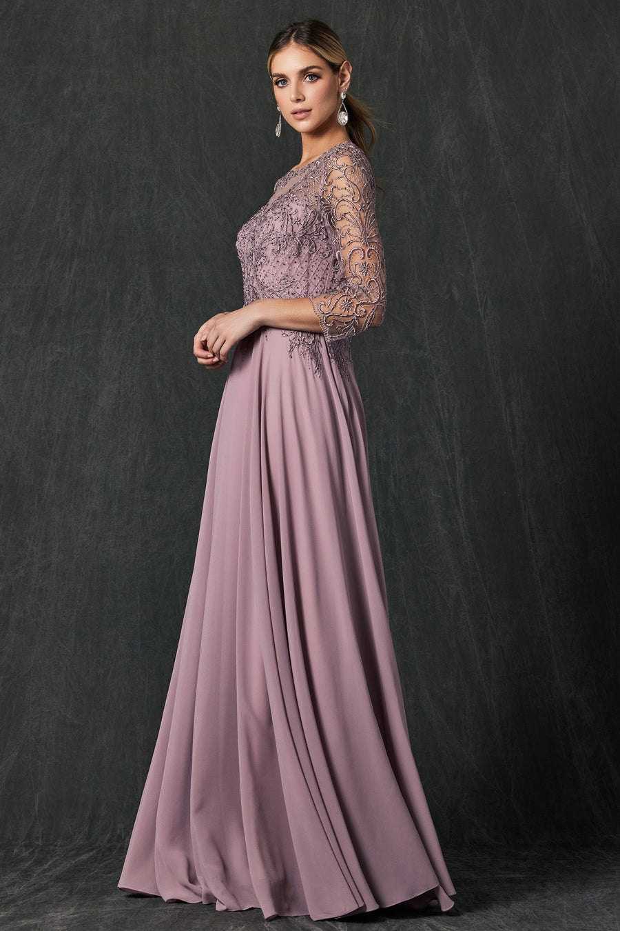 Mother of the Bride Dresses Long Beaded Lace Formal Mother of the Bride Dress Mauve