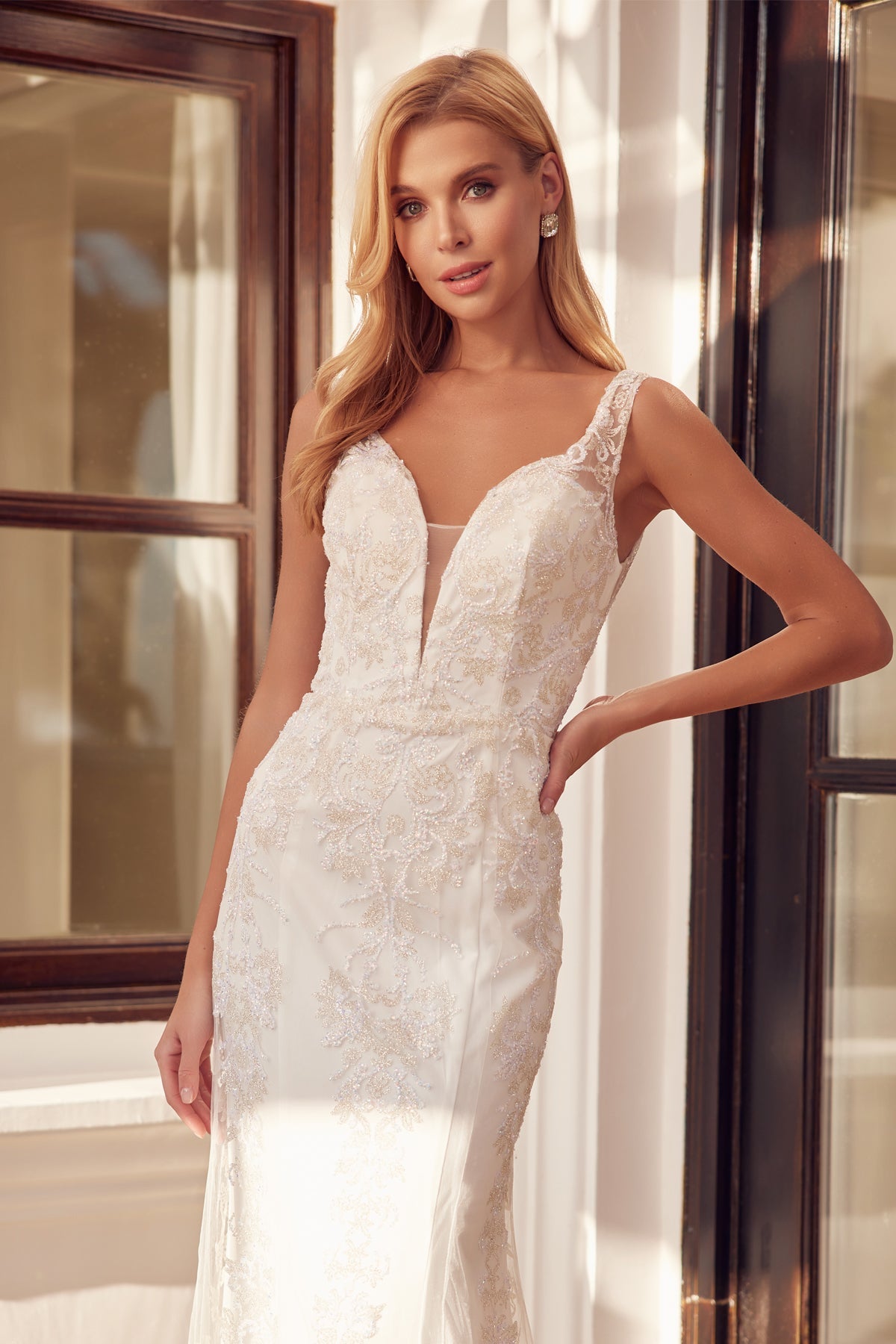 Wedding Dresses Glitter Long Mermaid Wedding Dress Off White