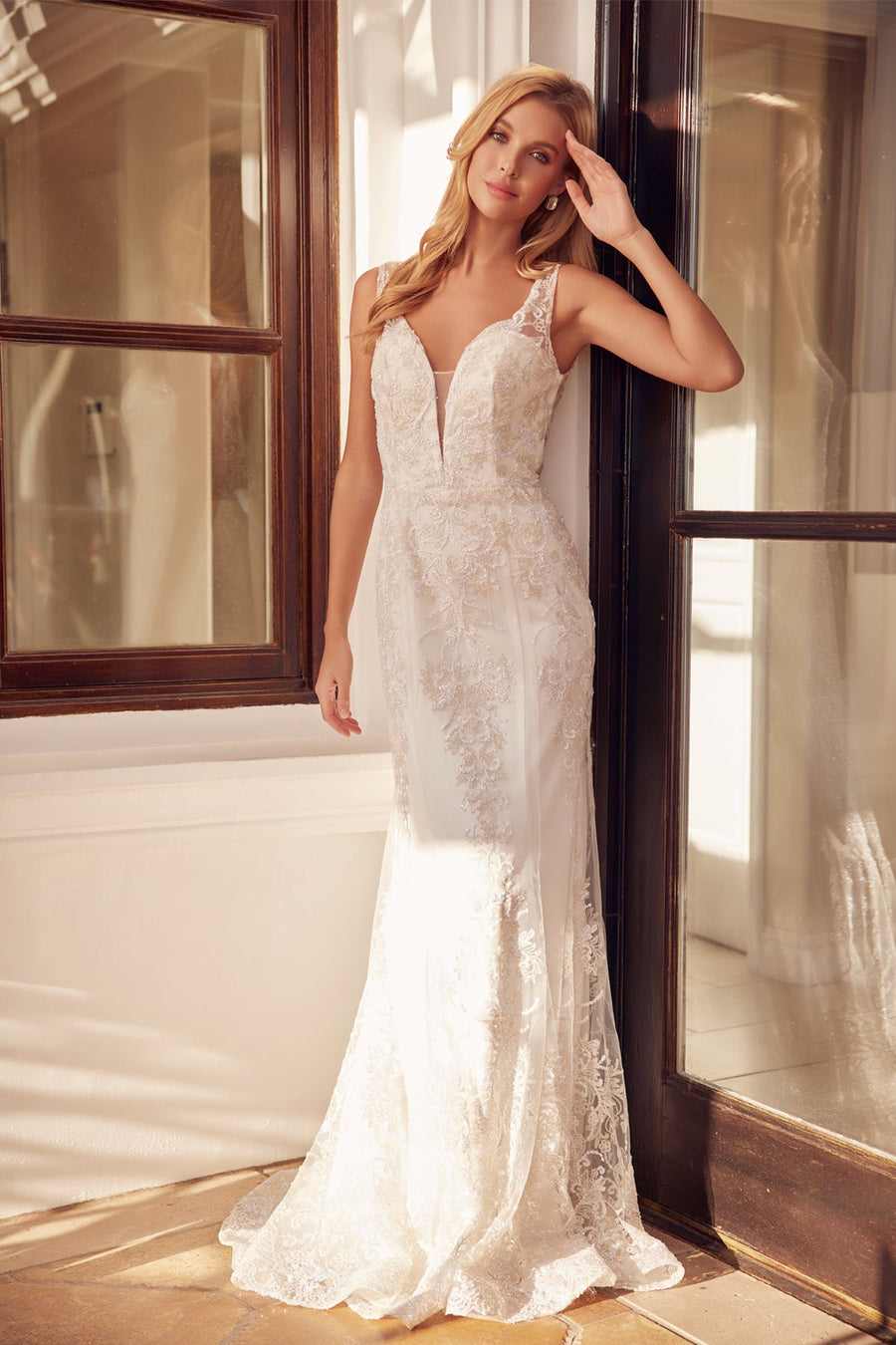 Wedding Dresses Glitter Long Mermaid Wedding Dress Off White